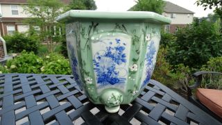 Japanese Porcelain Planter Or Jardiniere Hexagonal Celadon Blue And White Meiji