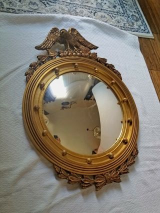 XLNT Vintage 1940 ' s Gold Gilt MMA Federal Style Convex Bull ' s Eye Eagle Mirror 2