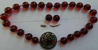 Antique Chinese Export Silver - Dragon Pendant And Bead Necklace - Export Stamp