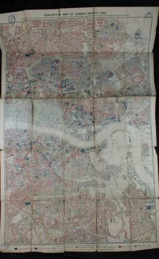 1889 Charles Booth,  Descriptive Map Of London Poverty,  Northern Sheets X2,  Key