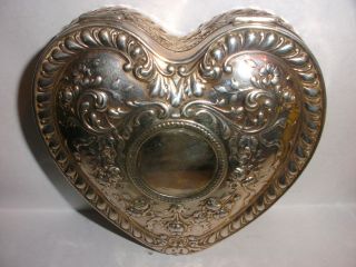 Antique 1896 Floral Repousse Gorham Sterling Silver Heart Shaped Jewelry Box