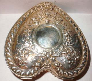 ANTIQUE 1896 FLORAL REPOUSSE GORHAM STERLING SILVER HEART SHAPED JEWELRY BOX 2