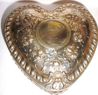 ANTIQUE 1896 FLORAL REPOUSSE GORHAM STERLING SILVER HEART SHAPED JEWELRY BOX 3