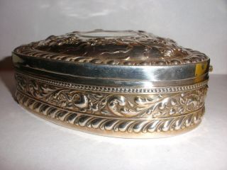 ANTIQUE 1896 FLORAL REPOUSSE GORHAM STERLING SILVER HEART SHAPED JEWELRY BOX 4