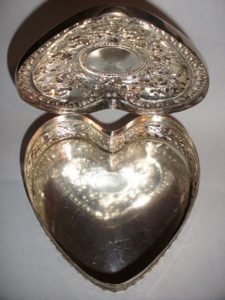 ANTIQUE 1896 FLORAL REPOUSSE GORHAM STERLING SILVER HEART SHAPED JEWELRY BOX 6