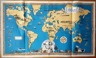 1947 The Bible In All The World Map Louise Jefferson Friendship Press 52 " X 37 "
