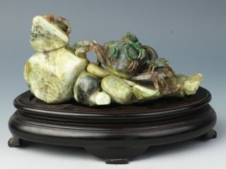 Chinese Exquisite Hand - Carved Crab Carving Dushan Jade Statue