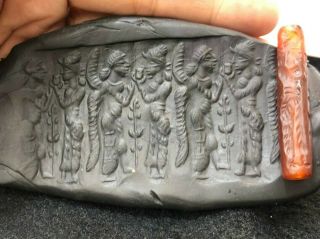 Ancient Carnelian Babylon Angels Drinking Tea Cylinder Intaglio Rolling Bead
