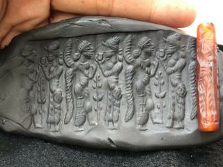 Ancient Carnelian Babylon Angels Drinking Tea Cylinder Intaglio Rolling Bead 2