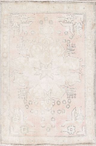 Antique Washed - Out Muted Persian Oriental Distressed Pale Pink Ivory Rug 3 