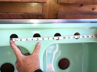 OLD STOCK Green Vintage Double Basin Kitchen Sink,  Hudee Ring 32 X 21” 2