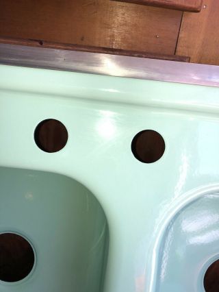 OLD STOCK Green Vintage Double Basin Kitchen Sink,  Hudee Ring 32 X 21” 6