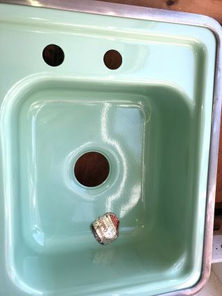 OLD STOCK Green Vintage Double Basin Kitchen Sink,  Hudee Ring 32 X 21” 7