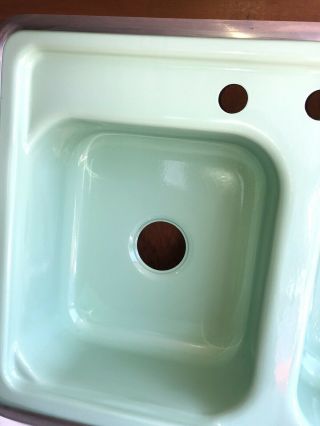 OLD STOCK Green Vintage Double Basin Kitchen Sink,  Hudee Ring 32 X 21” 8