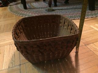 19th Century Square Form Splint Basket Handless Table Top Form W Curls Well Made 10