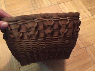 19th Century Square Form Splint Basket Handless Table Top Form W Curls Well Made 6