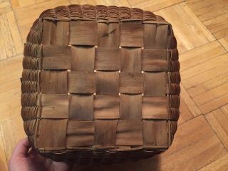 19th Century Square Form Splint Basket Handless Table Top Form W Curls Well Made 7