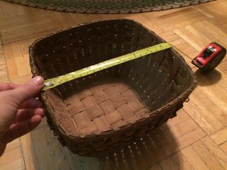 19th Century Square Form Splint Basket Handless Table Top Form W Curls Well Made 9
