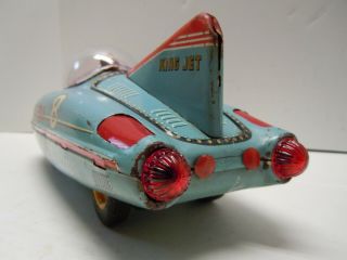 Rare & Big Japan TKK 1950 ' S Tin Friction King Jet Space Race Car.  RUNS. 4