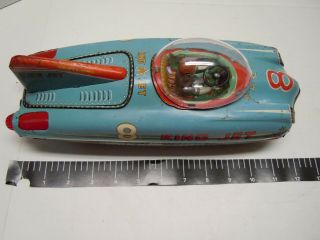 Rare & Big Japan TKK 1950 ' S Tin Friction King Jet Space Race Car.  RUNS. 8