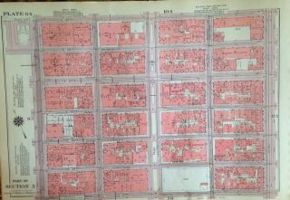 1955 MIDTOWN MANHATTAN - PLAZA HOTEL NYC G.  W.  BROMLEY ATLAS MAP 12X17 2