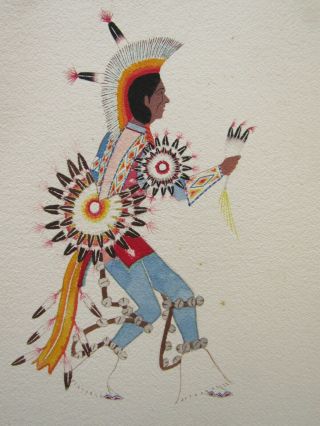 Very Fine 1951 Signed Native American Watercolor Of Ceremonial Dancer