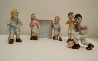 Antique Heubach Style / German Cake Topper / Piano Baby / 5 Soccer Players