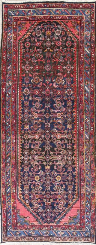 Antique 10 Ft Runner Navy Blue & Pink Bakhtiari Persian Oriental Wool Rug 4 