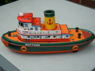 1960s MT/Masudaya Japan Tin Battery Op Multi - Action Neptune Tug Boat.  A, . 3