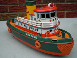 1960s MT/Masudaya Japan Tin Battery Op Multi - Action Neptune Tug Boat.  A, . 4