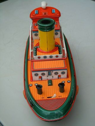 1960s MT/Masudaya Japan Tin Battery Op Multi - Action Neptune Tug Boat.  A, . 8