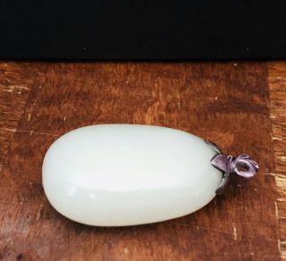 Agate Polished Stone Snuff Bottle With Metal Stopper Spoon