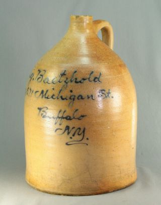 Antique 19th C.  Stoneware Liquor Jug For August Baetzhold,  Buffalo,  N.  Y.