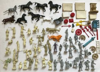 WOW BIG Vintage 1958 BEN HUR Marx PLAYSET/MANY FIGURES PARTS & BOX Series 5000 4