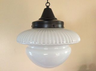 Antique Vintage Art Deco Acorn Pendant Light Mid Century Saucer 1940s.