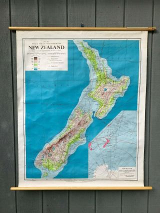 Zealand Vintage School Map 1968 Printed In London Rare Chart Great Color