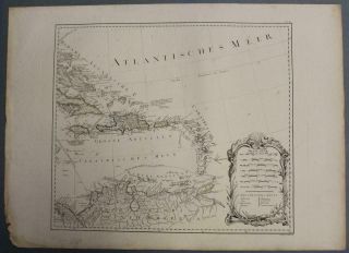 West Indies Antilles 1788 Schraembl Large Antique Copper Engraved Map