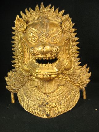Vintage Gilded Bronze Indonesian Dragon Guardian Mask