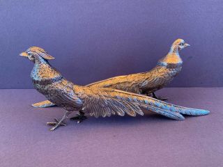 Realistic Pair Spanish Sterling Silver 925 Pheasants Figurines Birds.  346 Gr