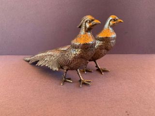 REALISTIC PAIR SPANISH STERLING SILVER 925 PHEASANTS FIGURINES BIRDS.  346 gr 3