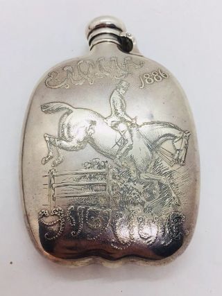 Whiting Antique Aesthetic Sterling Silver Horse Jumping Competition Trophy Flask