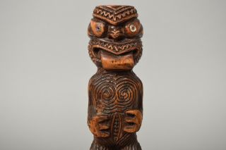 Antique Rare Maori Teko Teko Carved Wood Tiki Figure On Base Club Fiji Tonga