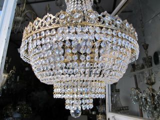 Antique Vnt Austrian Real Swarovski Crystal Chandelier Lamp 1940s 16in Ø dmtr RR 10