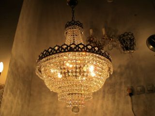 Antique Vnt Austrian Real Swarovski Crystal Chandelier Lamp 1940s 16in Ø dmtr RR 4