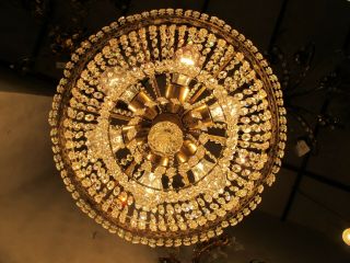 Antique Vnt Austrian Real Swarovski Crystal Chandelier Lamp 1940s 16in Ø dmtr RR 5