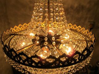Antique Vnt Austrian Real Swarovski Crystal Chandelier Lamp 1940s 16in Ø dmtr RR 6
