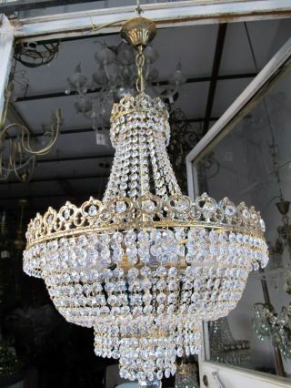 Antique Vnt Austrian Real Swarovski Crystal Chandelier Lamp 1940s 16in Ø dmtr RR 8