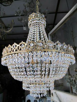 Antique Vnt Austrian Real Swarovski Crystal Chandelier Lamp 1940s 16in Ø dmtr RR 9