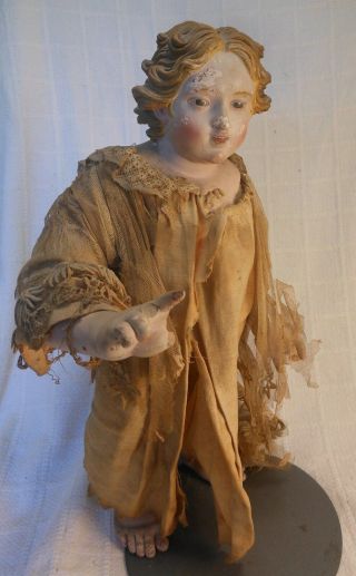Lovely 18th Century Carved,  Gesso And Painted Creche Religious Altar Figure