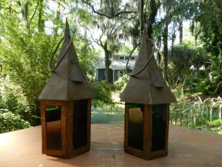 Arts And Crafts Lamps,  Lights,  Copper Lanterns - Price Is For Pair